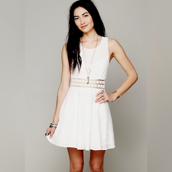 FREE PEOPLE Daisy Waist Dress Size 2 Ivory Sleeveless Fit & Flare dress - Picture 3 of 9